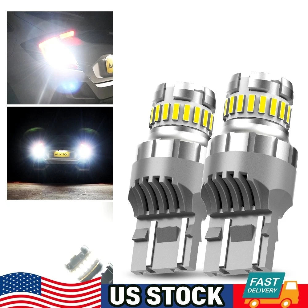 2X 7443 7440 LED White Tail Brake Stop Light Bulbs for CANBUS Vehicles