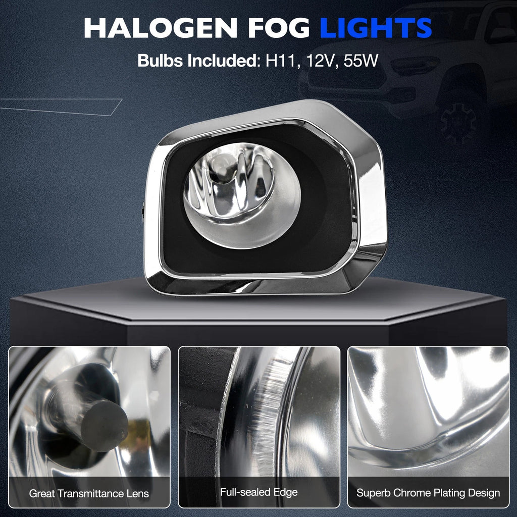 Fog Light Lamp Kit with Chrome Trim for Toyota Tacoma (2016-2023)