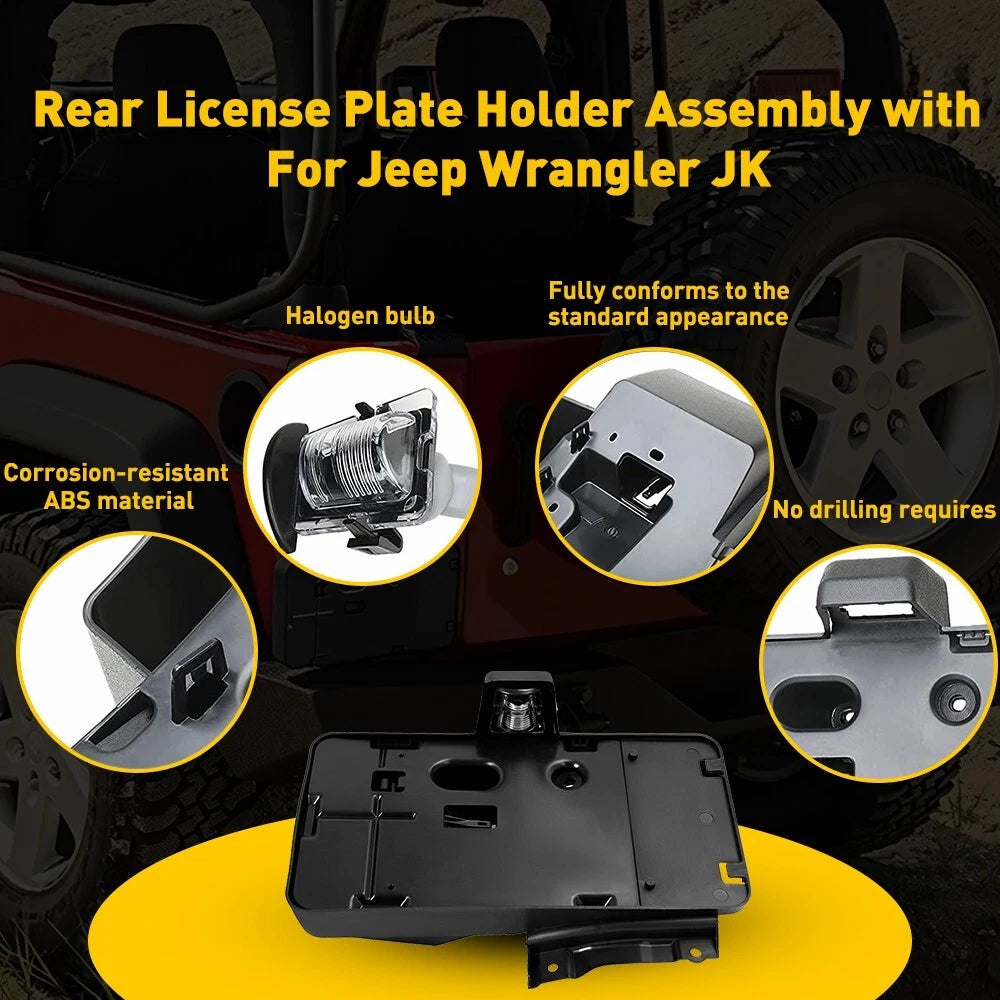 Rear License Plate Holder with Light for Jeep Wrangler JK (2007–2018)
