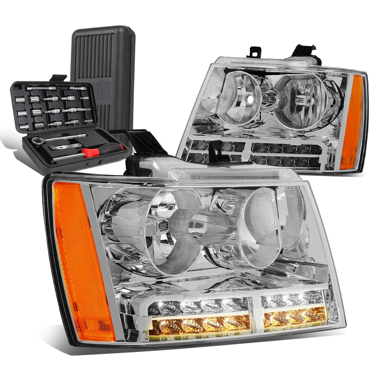 LED DRL Tube Chrome Amber Side Headlights for Tahoe Suburban (2007–2014)