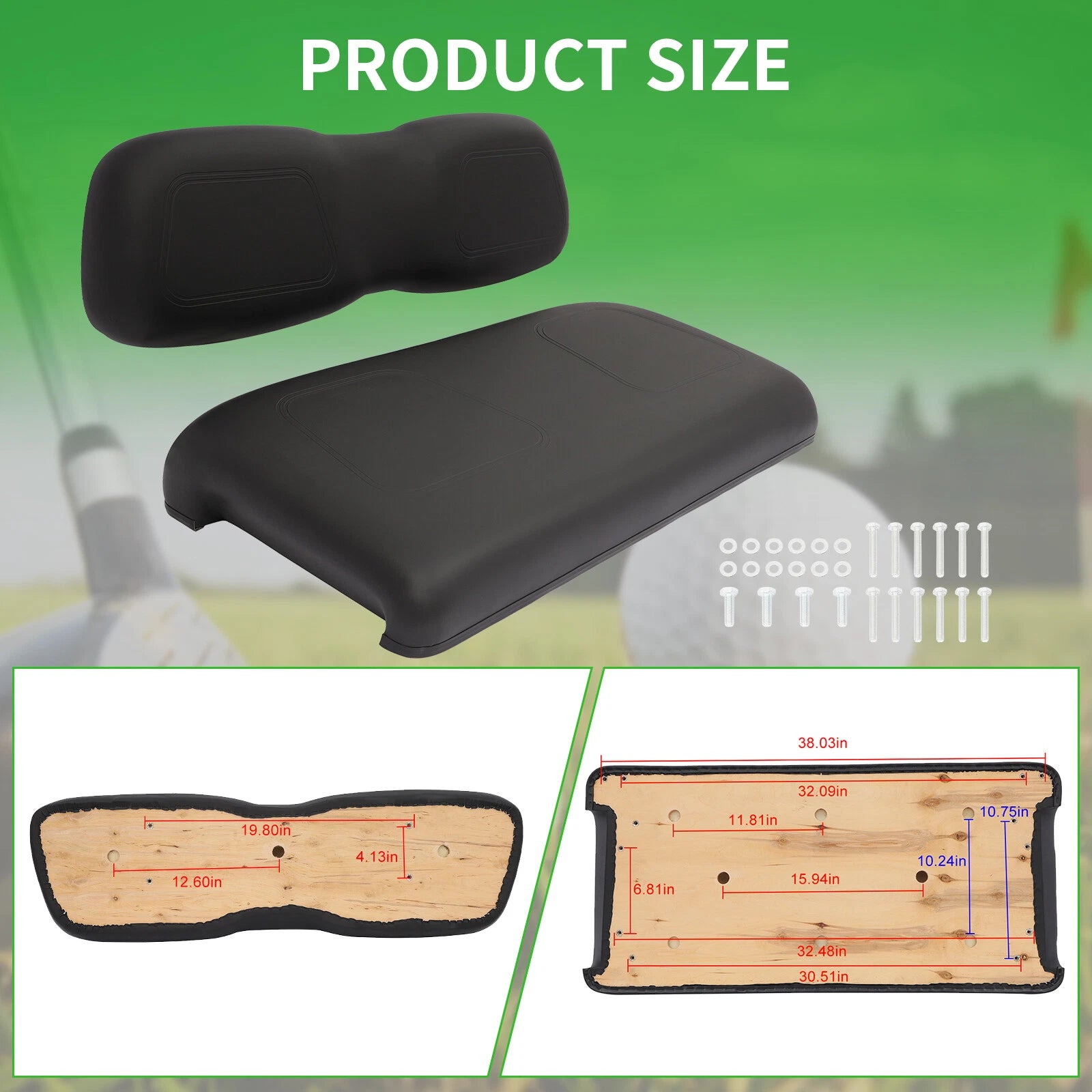 Set of 2 Black Front Seat Cushions for Club Car DS (Fits )