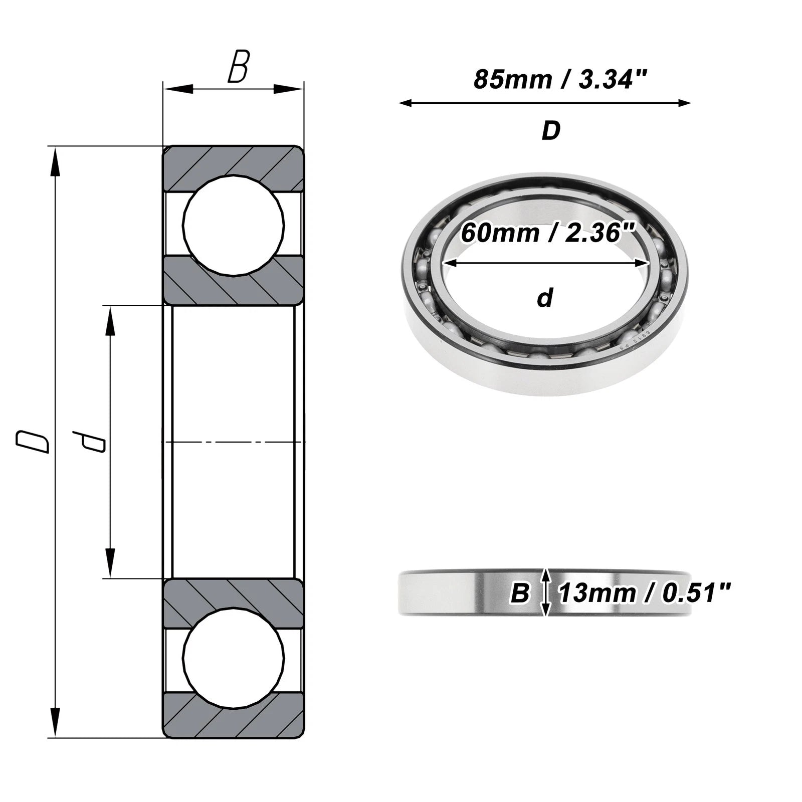 Deep Groove Ball Bearing 60x85x13mm for Scooter Skateboard (P5)