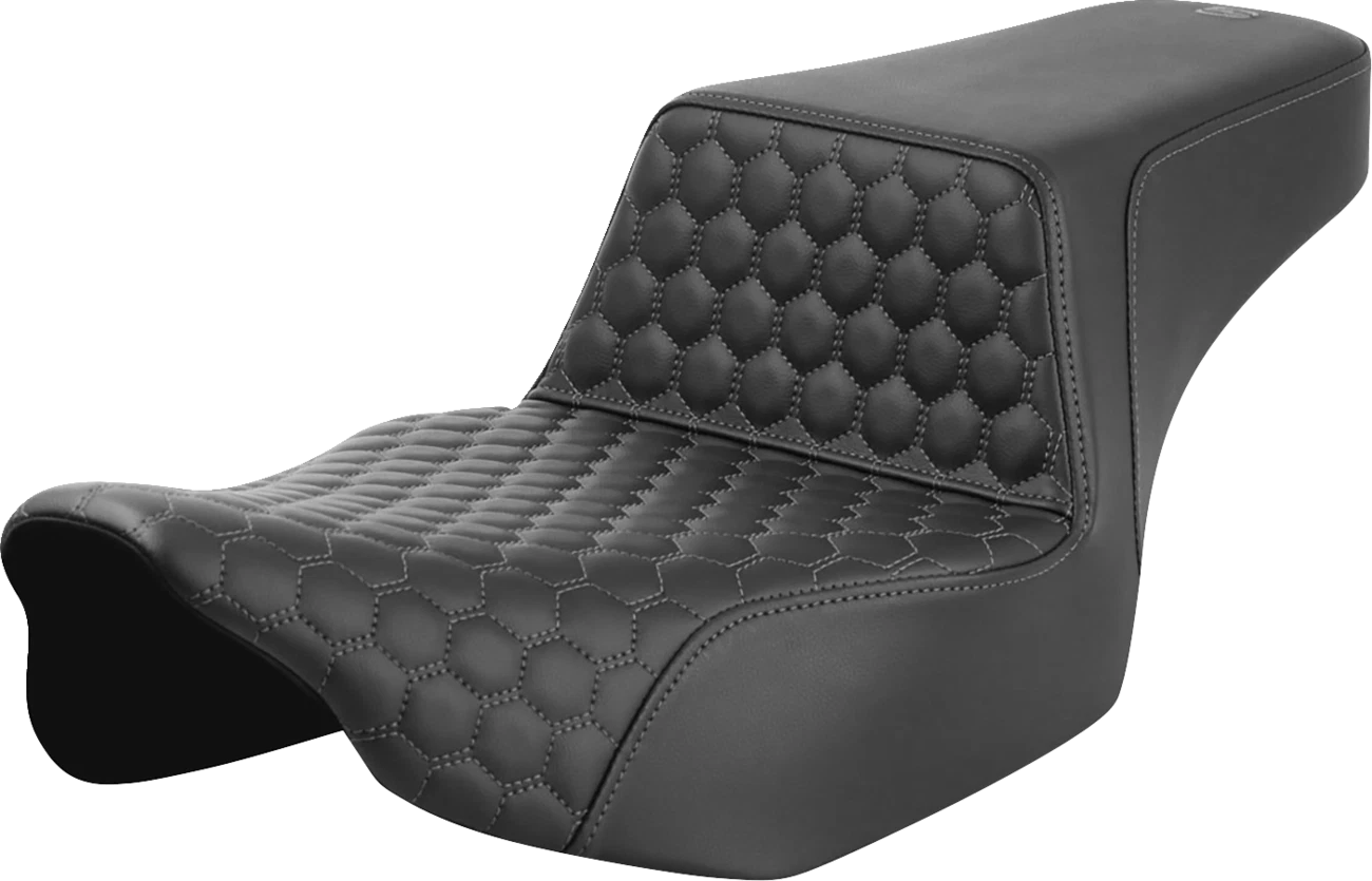 SADDLEMEN Step-Up Seat for Harley FL (Extended Reach, Honeycomb, Gray Stitch)