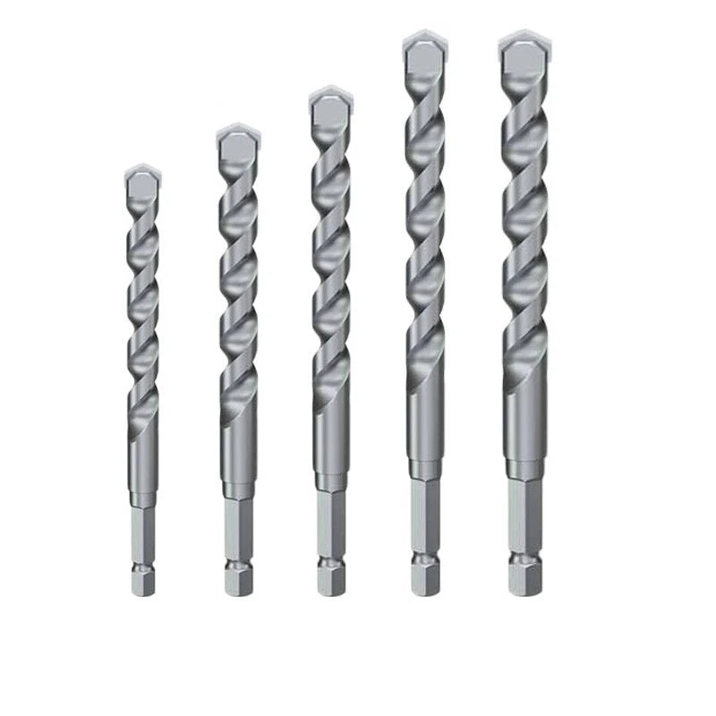 Carbide Masonry Drill Bits Set of 5 (4mm, 5mm, 6mm, 8mm, 10mm) Hex Shank