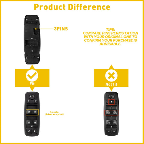 1 Master Power Window Door Switch for Dodge Charger Chrysler 300 (2015–2019) Black