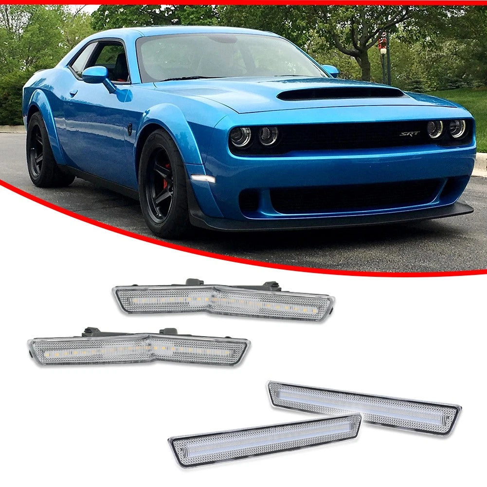 Set of 4 LED Clear White/Red Side Marker Lamps for Dodge Challenger SRT