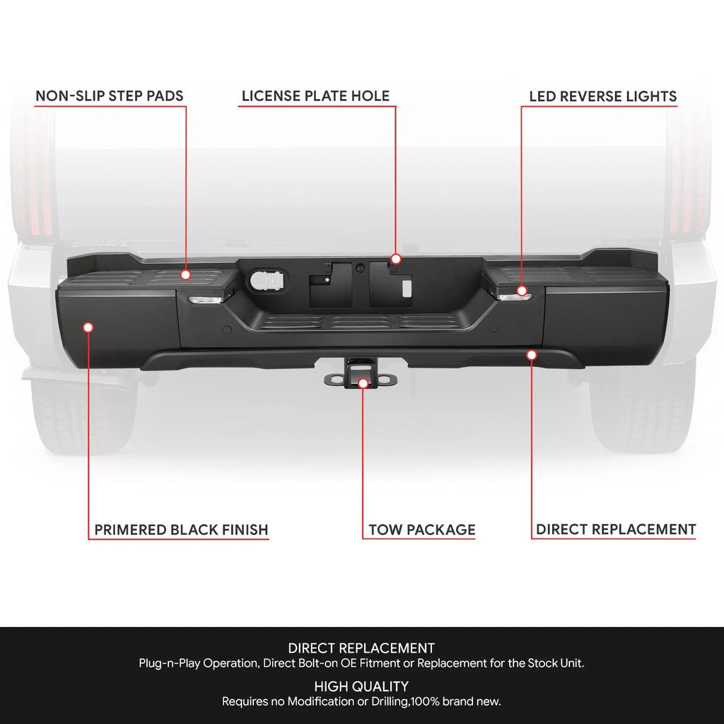 Rear Step Bumper for Toyota Tundra (2022–2026) w/ LED Back-Up, Black