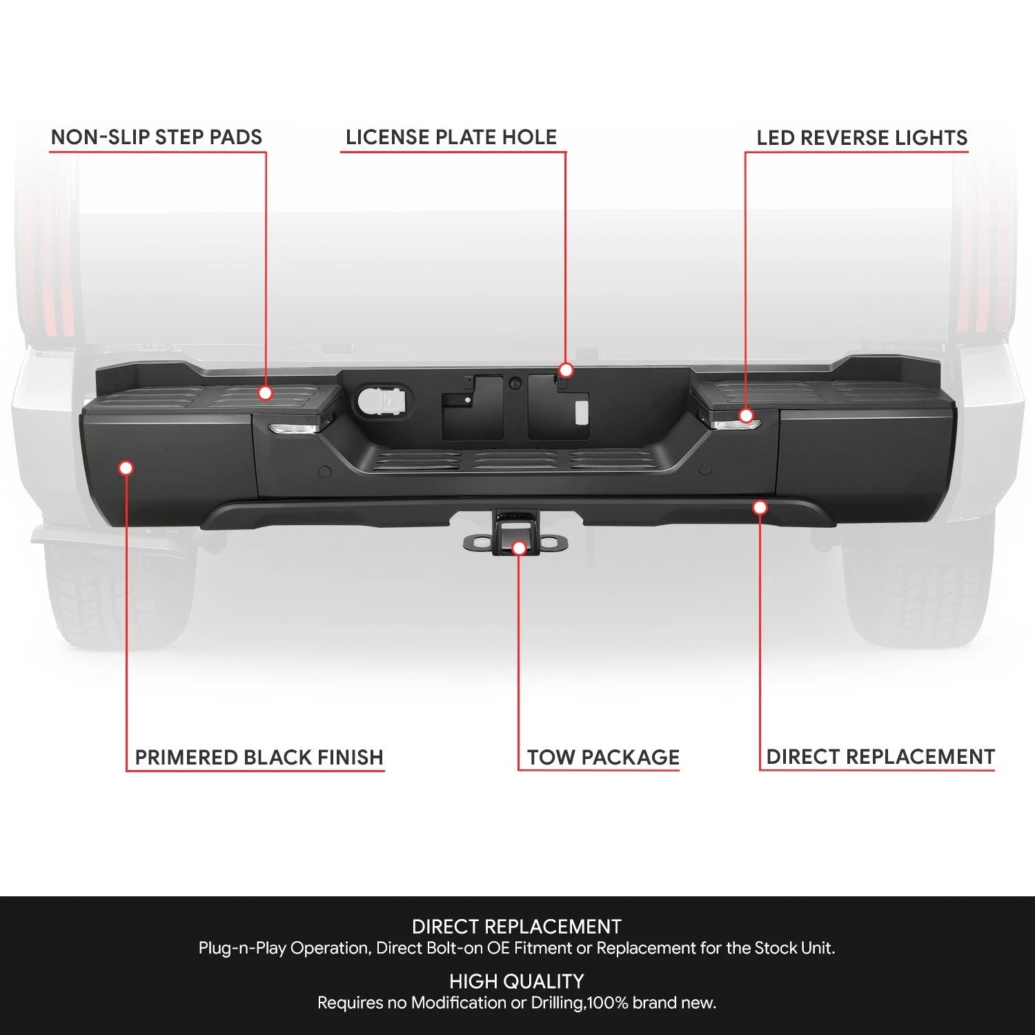 Rear Step Bumper for Toyota Tundra (2022–2026) w/ LED Back-Up, Black