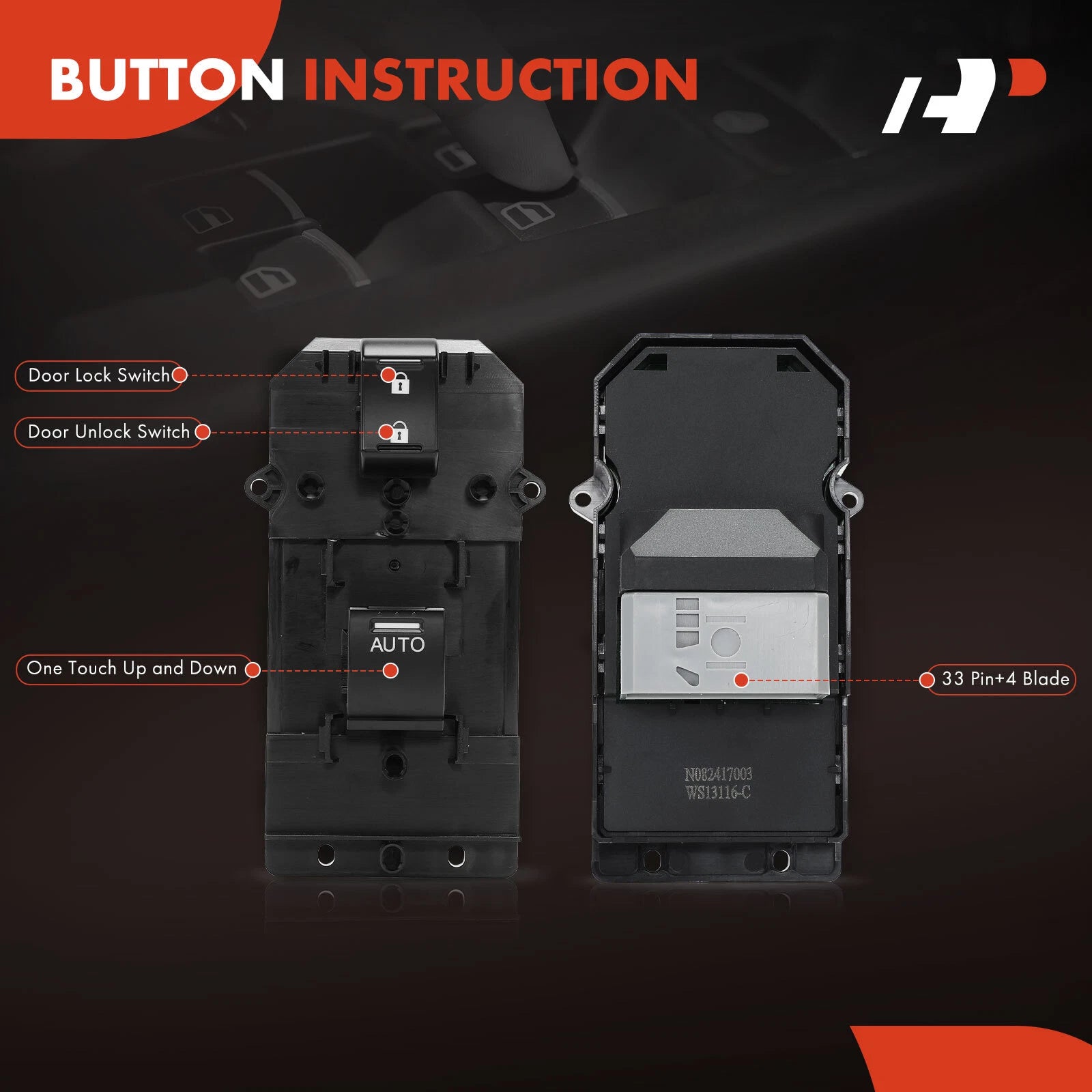 Front Right Power Window Switch for Honda Pilot (2012-2015)