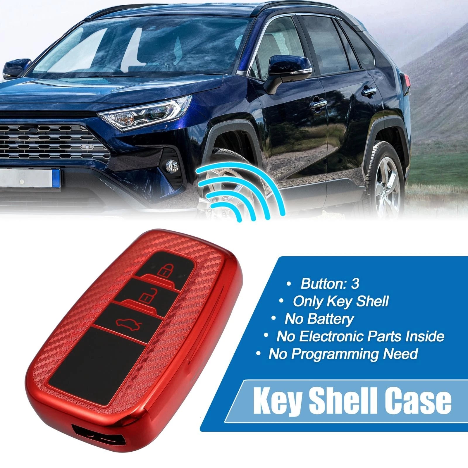 Silicone Smart Key Fob Case Cover for Toyota (2018–2021) Carbon Fiber Red