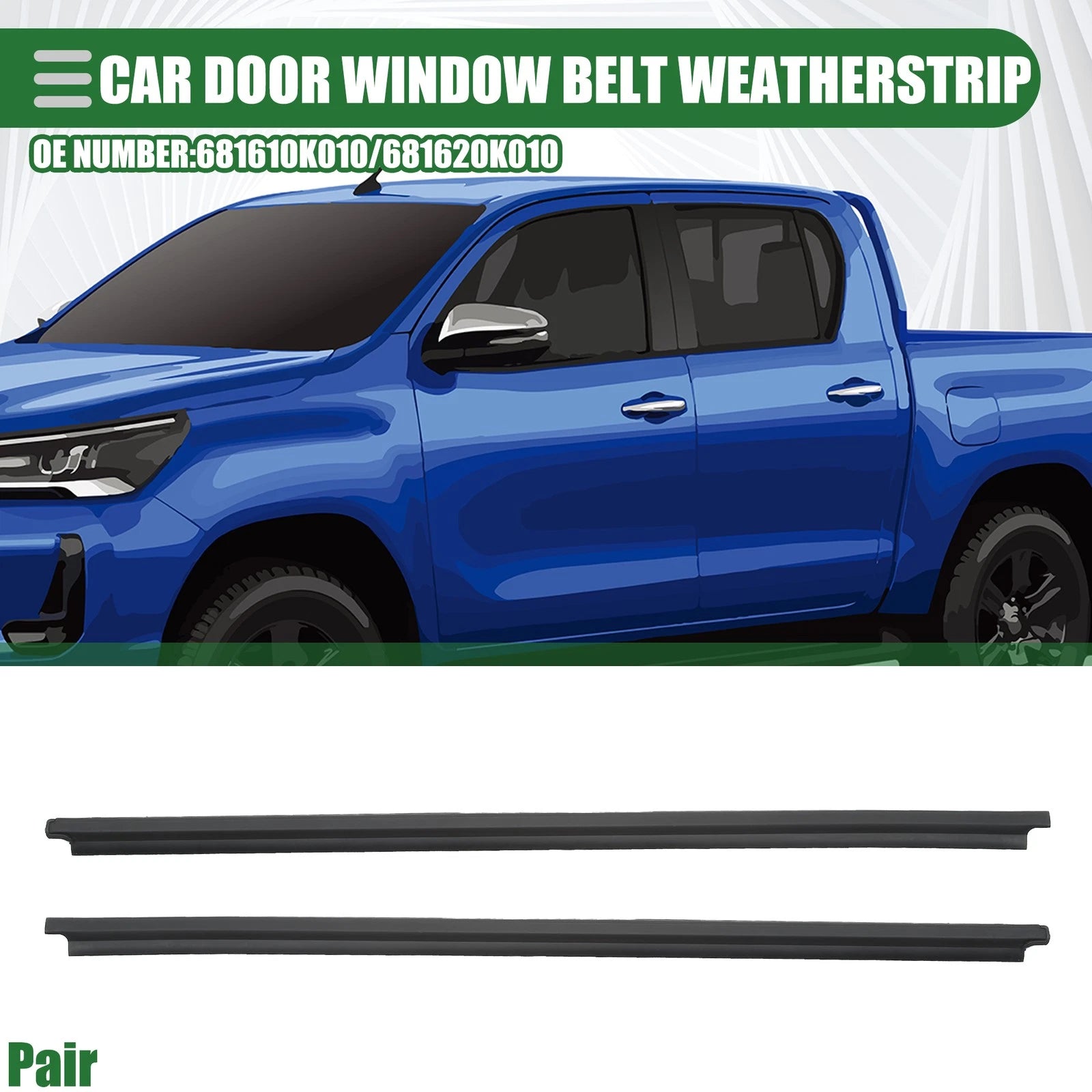 Set of 2 Front Left Right Door Window Belt Weatherstrip for Toyota Hilux (2005–2014)