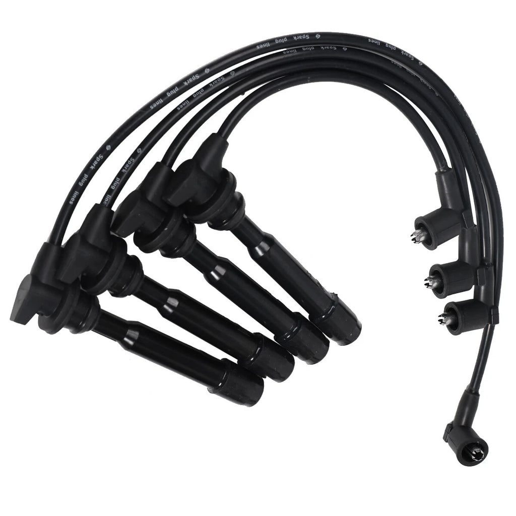 Set of 4 Spark Plugs +4 Ignition Wires for Hyundai Elantra Tiburon Kia Spectra Soul (L4 2L)