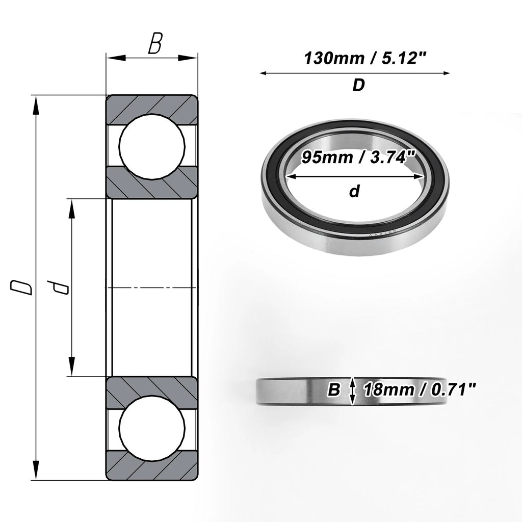 Deep Groove Ball Bearing 6919VV for Scooter Skateboard Wheel (95x130x18mm)