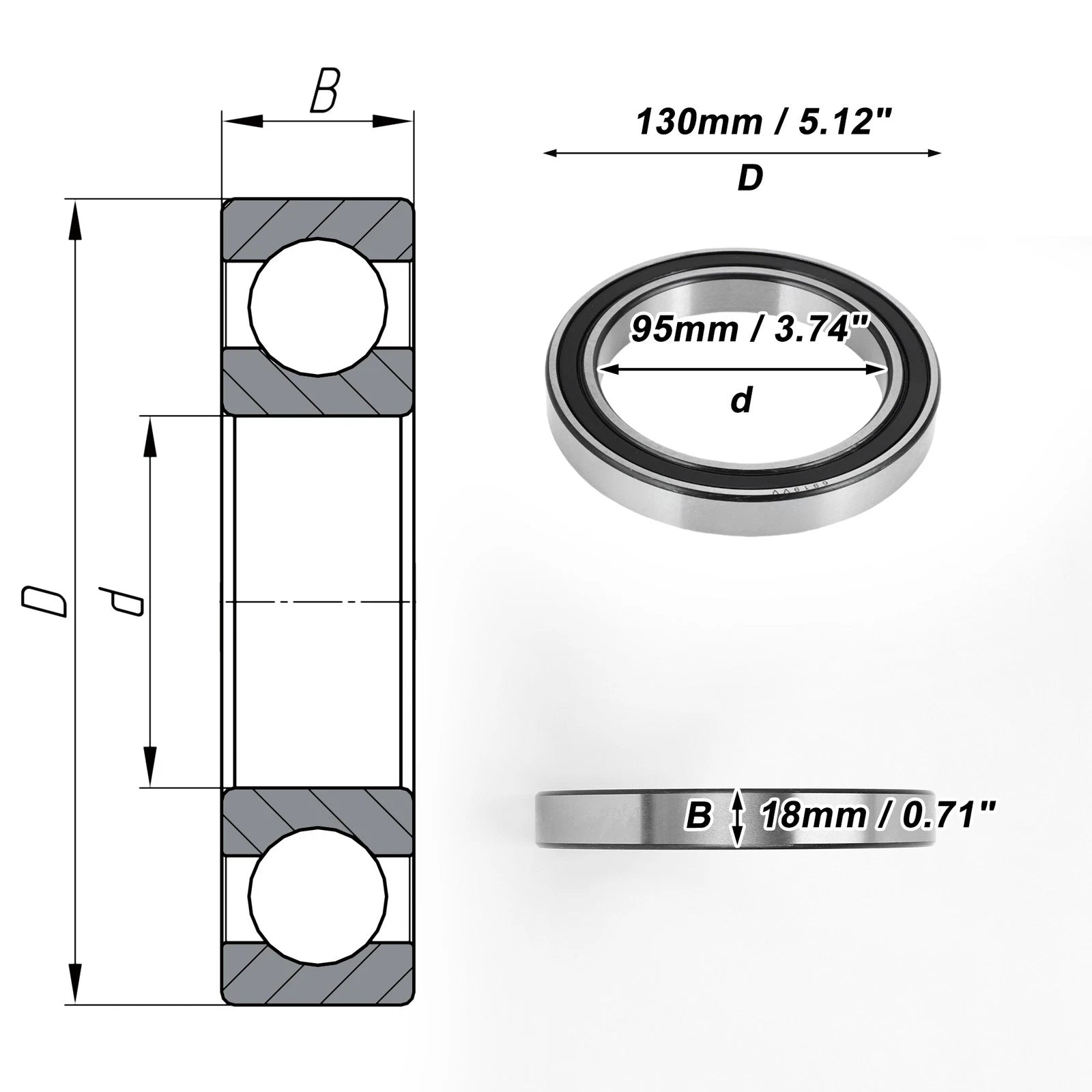 Deep Groove Ball Bearing 6919VV for Scooter Skateboard Wheel (95x130x18mm)
