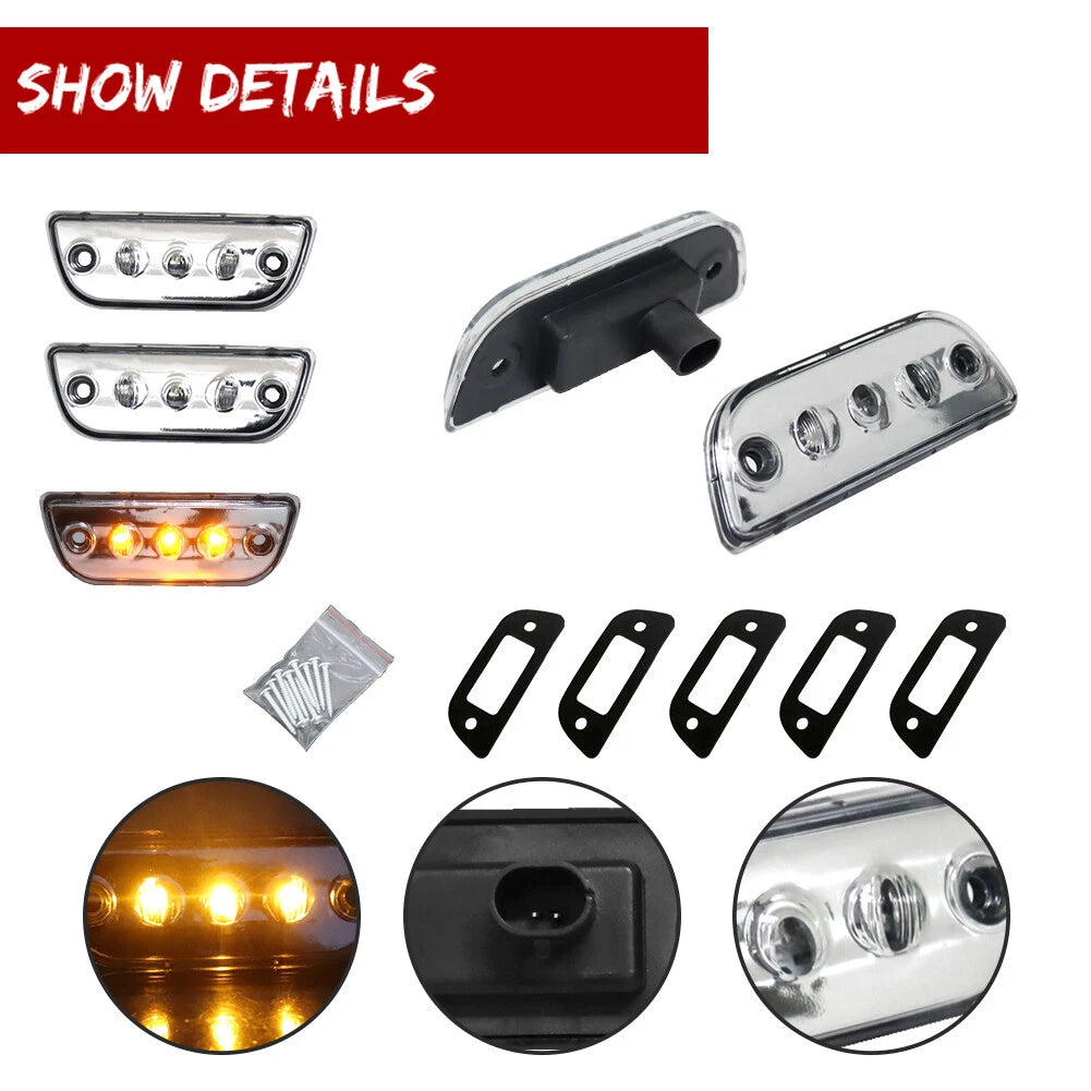 5pc Clear Lens Chrome Amber LED Roof Clearance Marker Lights for Kenworth T680 (2017–2023)