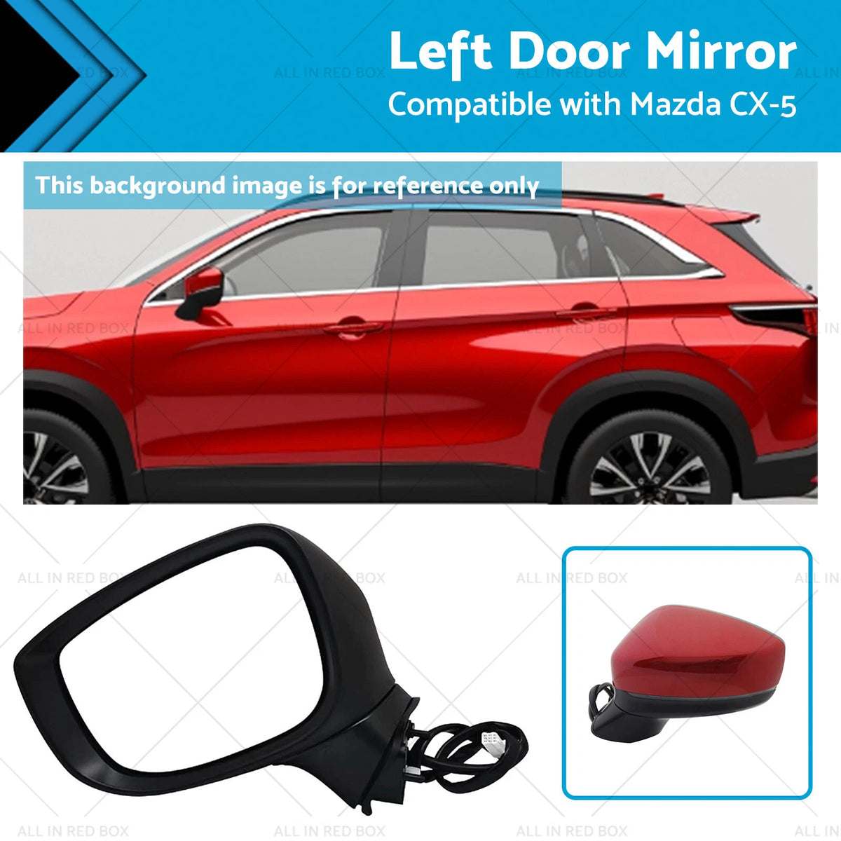 Left Door Mirror for Mazda CX-5 (2017–2023) with Blind Spot Blinker Red