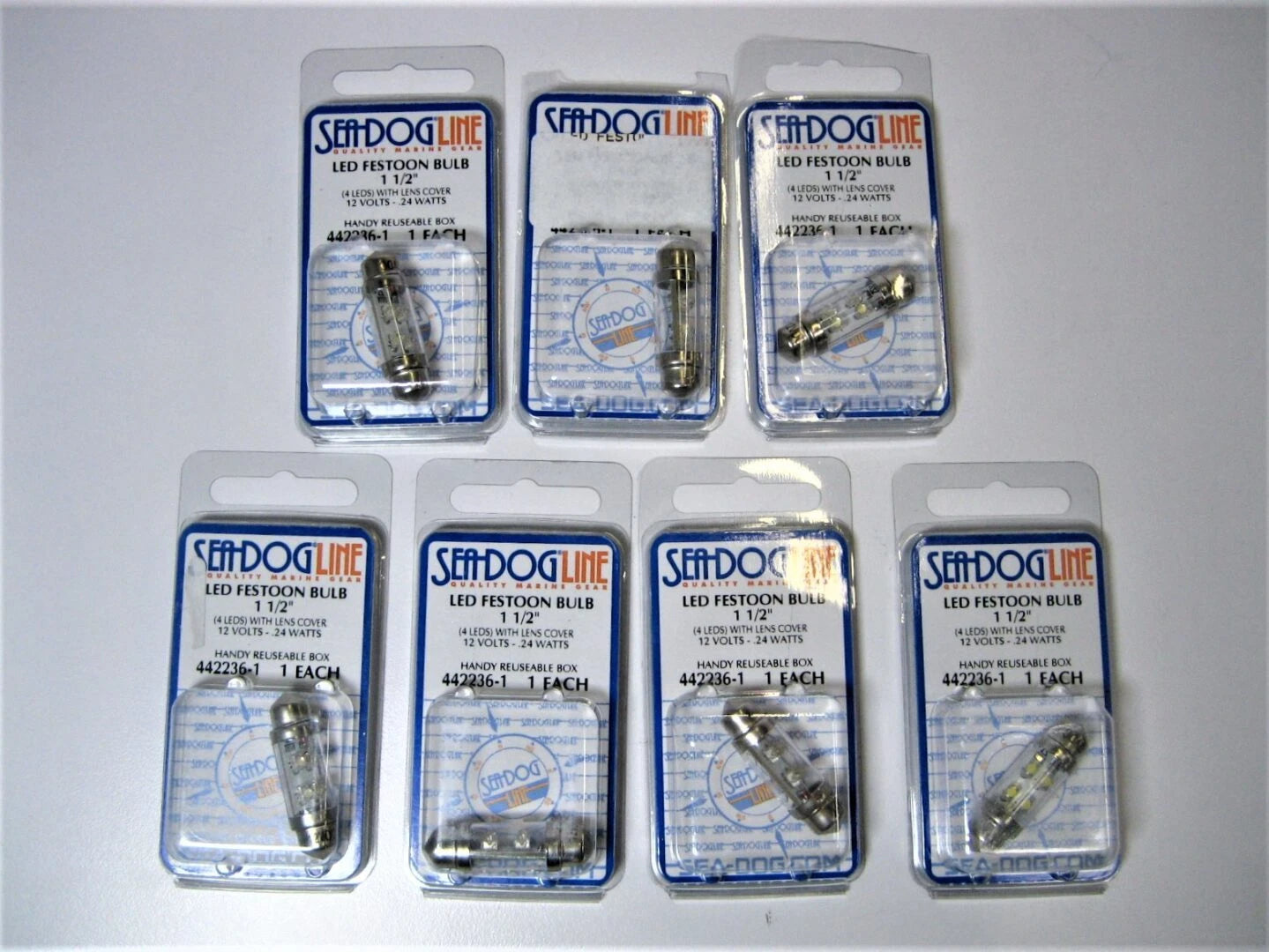 Set of 7 LED Marine Festoon Light Bulbs + Lens Cover for Sea Dog 442236-1