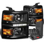LED DRL Tube Projector Headlights for Chevy Silverado (2014–2015)