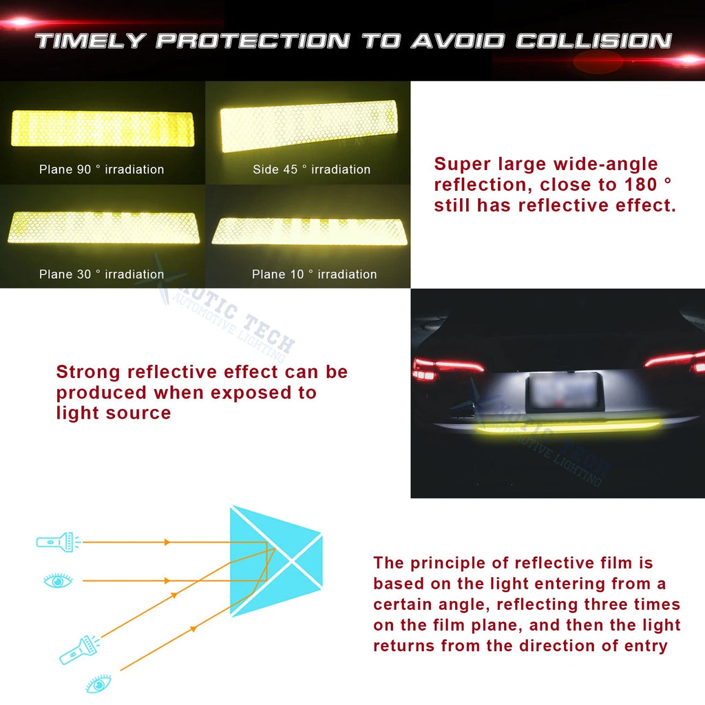 Glow-In-The-Dark Fluorescent Green Rear Trunk Safety Decal Strips Kit for Auto (2010-2020)