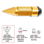 Set of 20 M12X1.5 Gold JDM Cone Spiked Wheel Lug Nuts + 23mm Extension