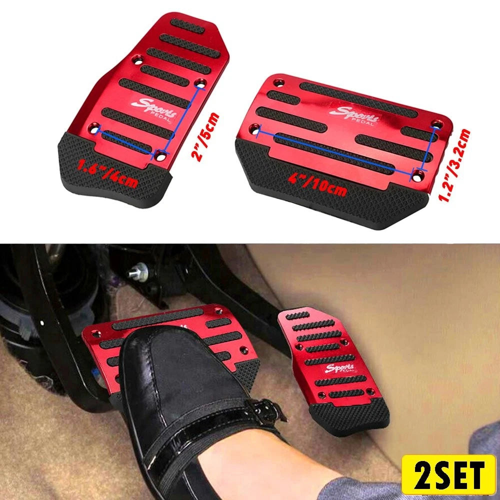 Set of 2 Red Automatic Non-Slip Gas Brake Pedal Covers for Car Accessories