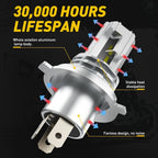 2X LED H4 9003 Bulbs for Motorcycle (6000K White Hi/Lo Beam)