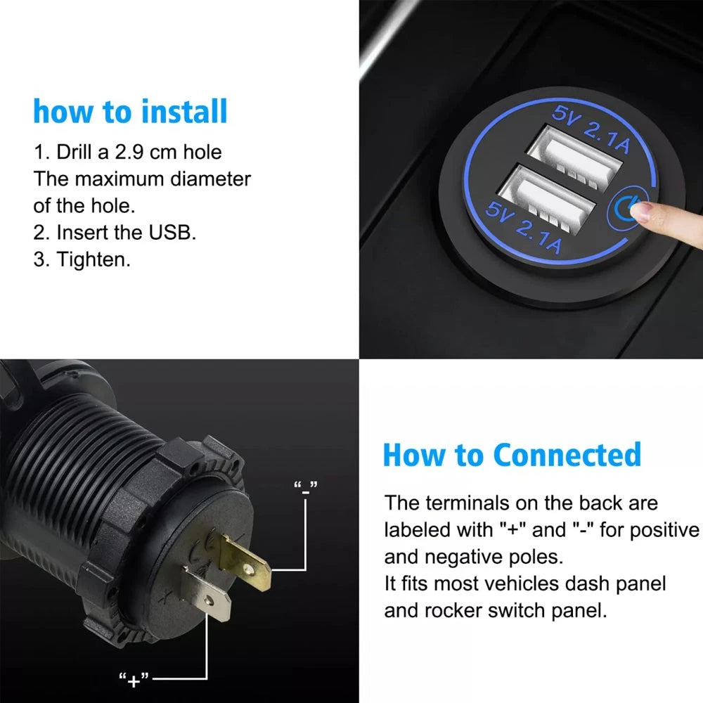 Cigarette Lighter Socket USB Charger for Car (Waterproof)