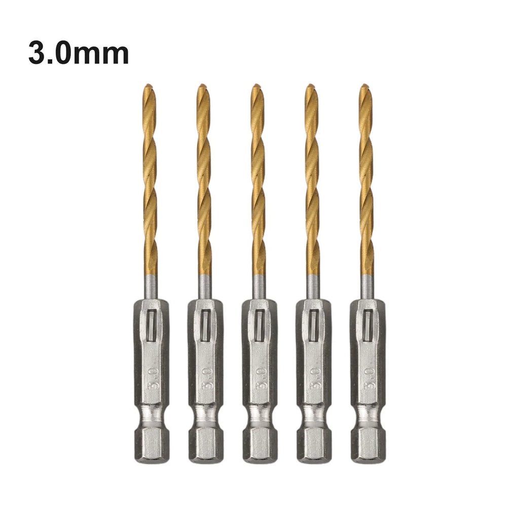 Set of 5 HSS Drill Bits 1/4 Inch Hex Shank (5, 6, 5mm)