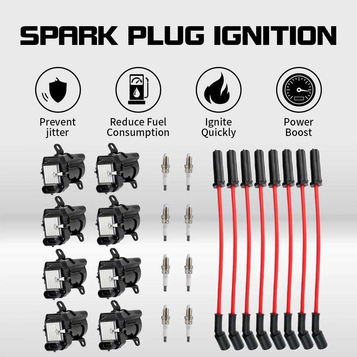 8X Ignition Coil & Spark Plug Wire for Chevy Silverado GMC 4.8L 5.3L 6.0L (2007–2013)