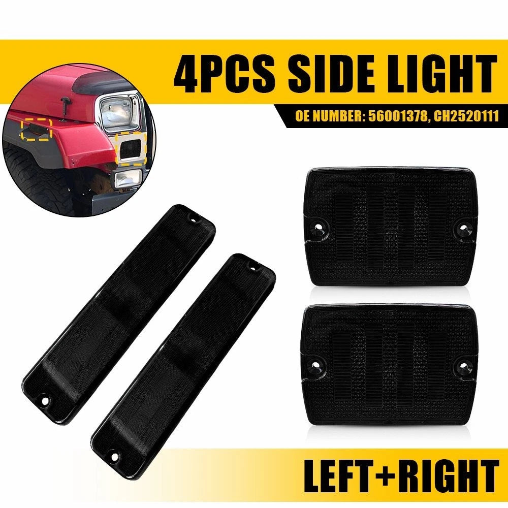 Front Bumper Fender Side Marker Lamp Housing Smoke for Jeep Wrangler YJ (1987–1995)