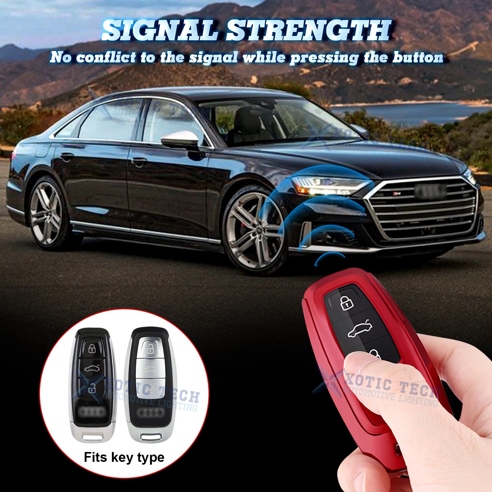 Red Soft TPU Full Protect Remote Key Fob Cover for Audi (2005-2012)