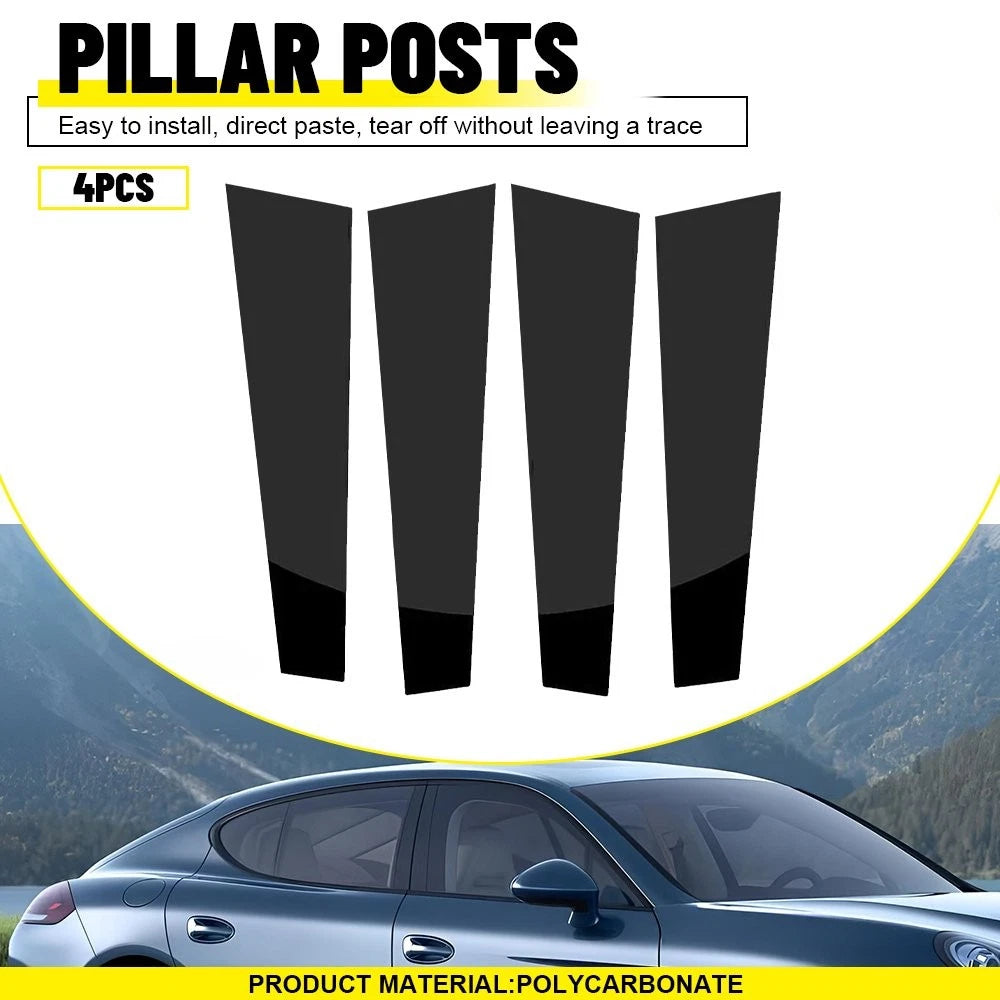 Set of 4 Gloss Black Window Pillar Post Trim Covers for Porsche Panamera (2009–2016)