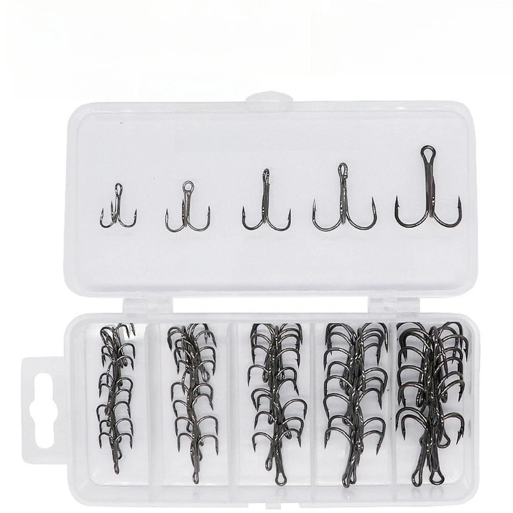 50pcs Treble Hooks for Soft Lure Fishing - Black High Carbon Steel