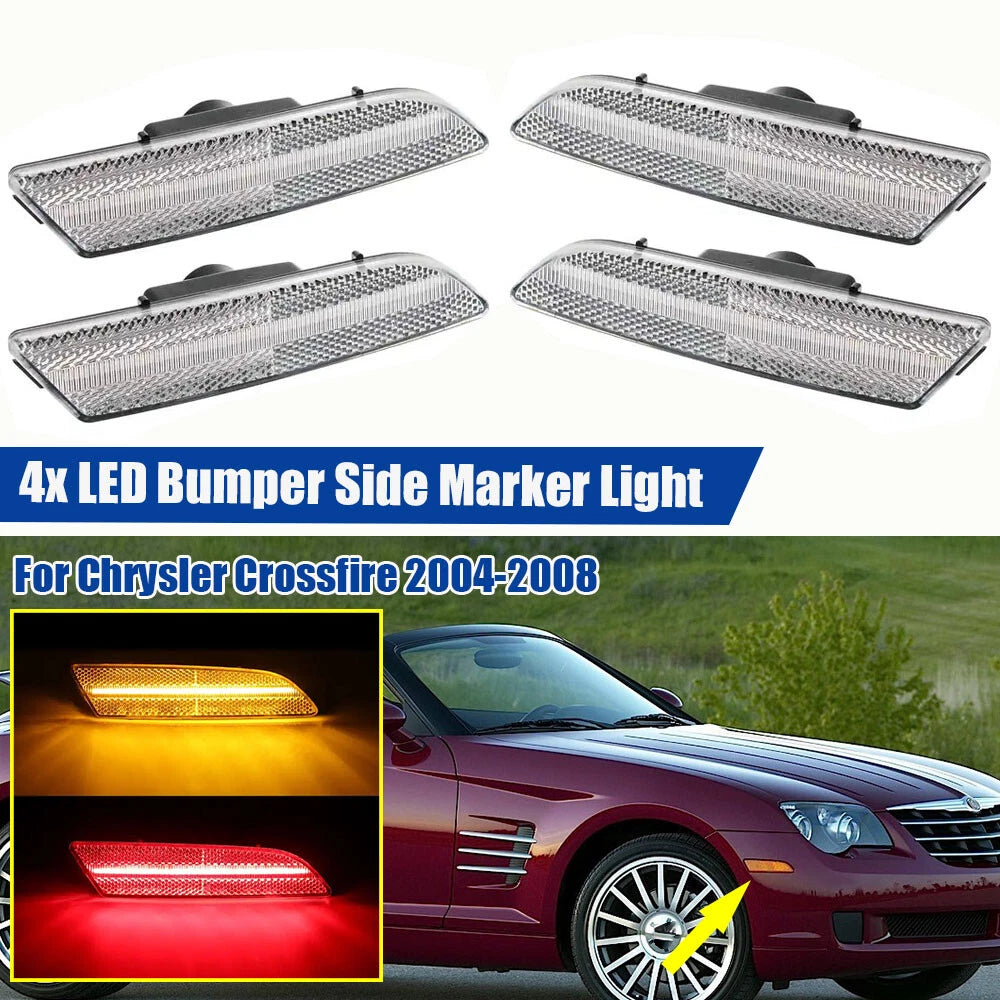 Set of 4 Clear Bumper Turn Signal Side Marker Lights for Chrysler Crossfire (2004–2008)