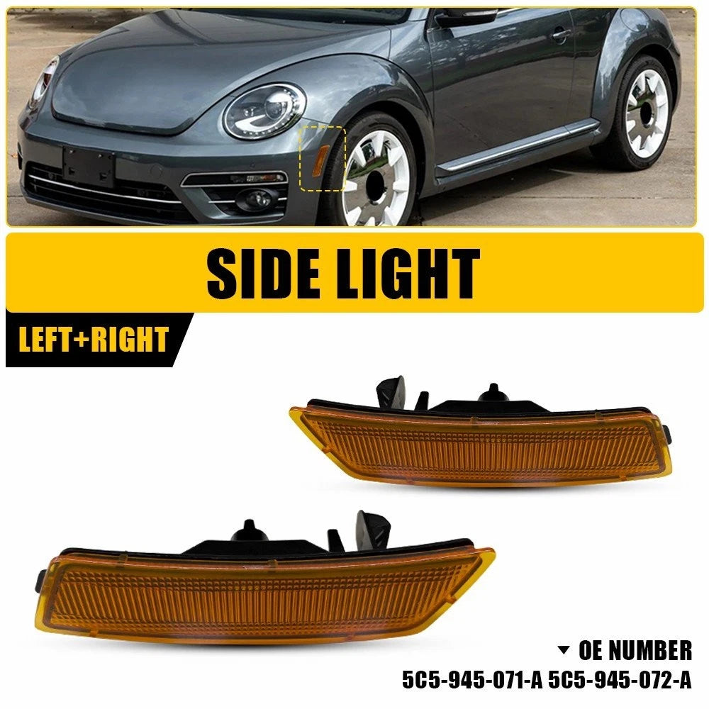 2Pcs Amber Bumper Side Marker Light Housings for Volkswagen Beetle (2012–2019)