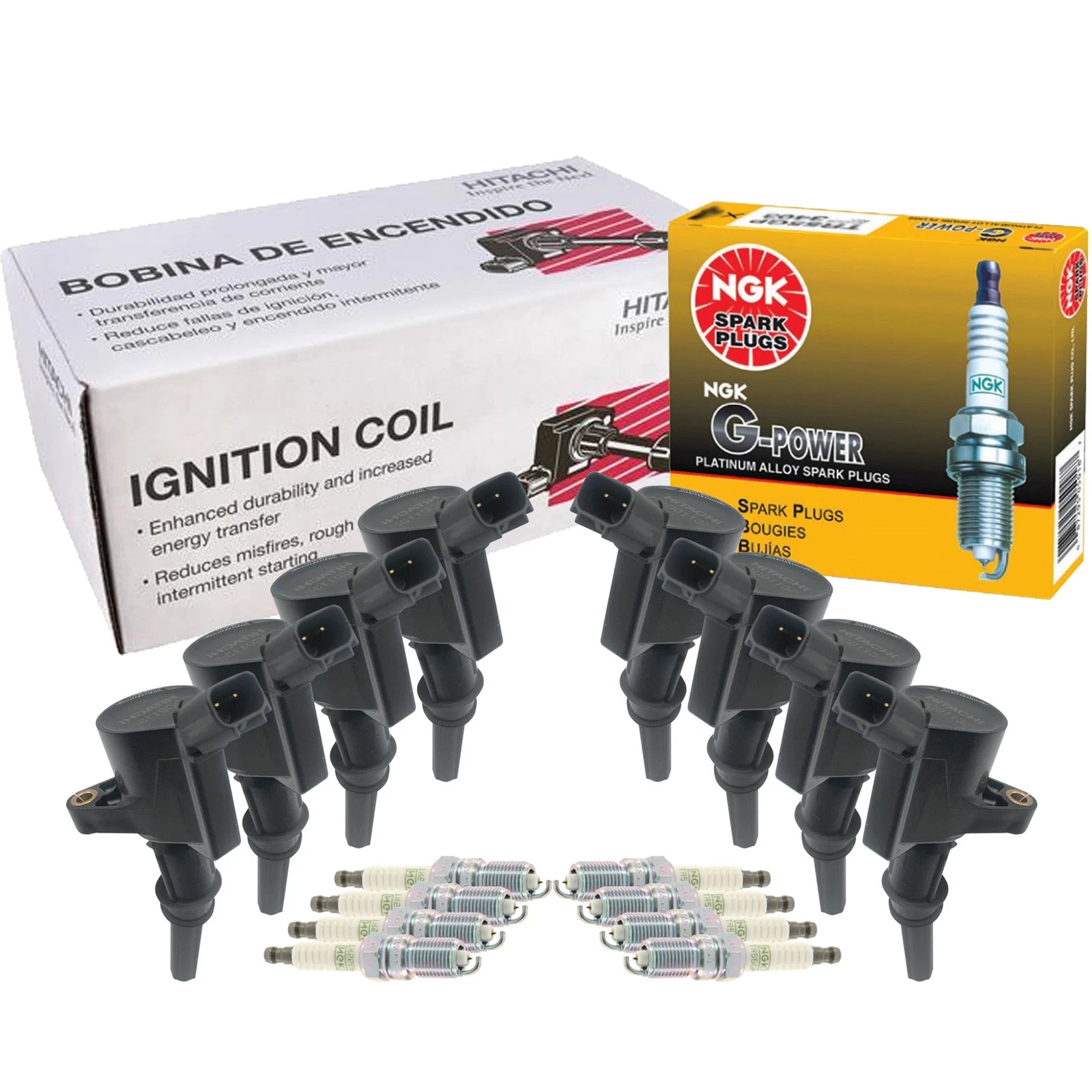Set of 8 Ignition Coils & NGK GPower Spark Plugs for Ford Lincoln Mercury V8