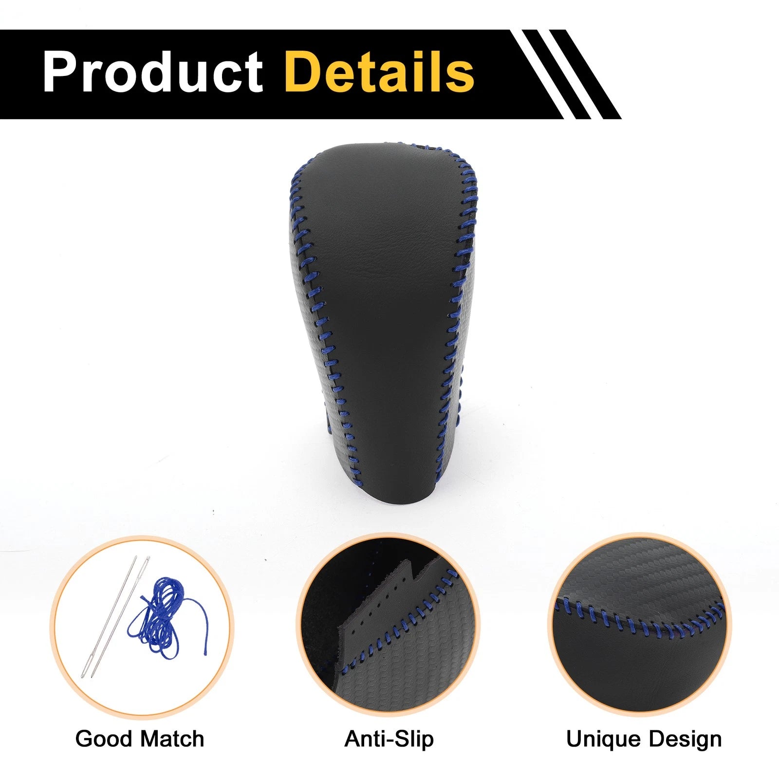 1 Pc Gear Shift Knob Cover for Honda Civic (2016–2021) Black Blue Faux Leather