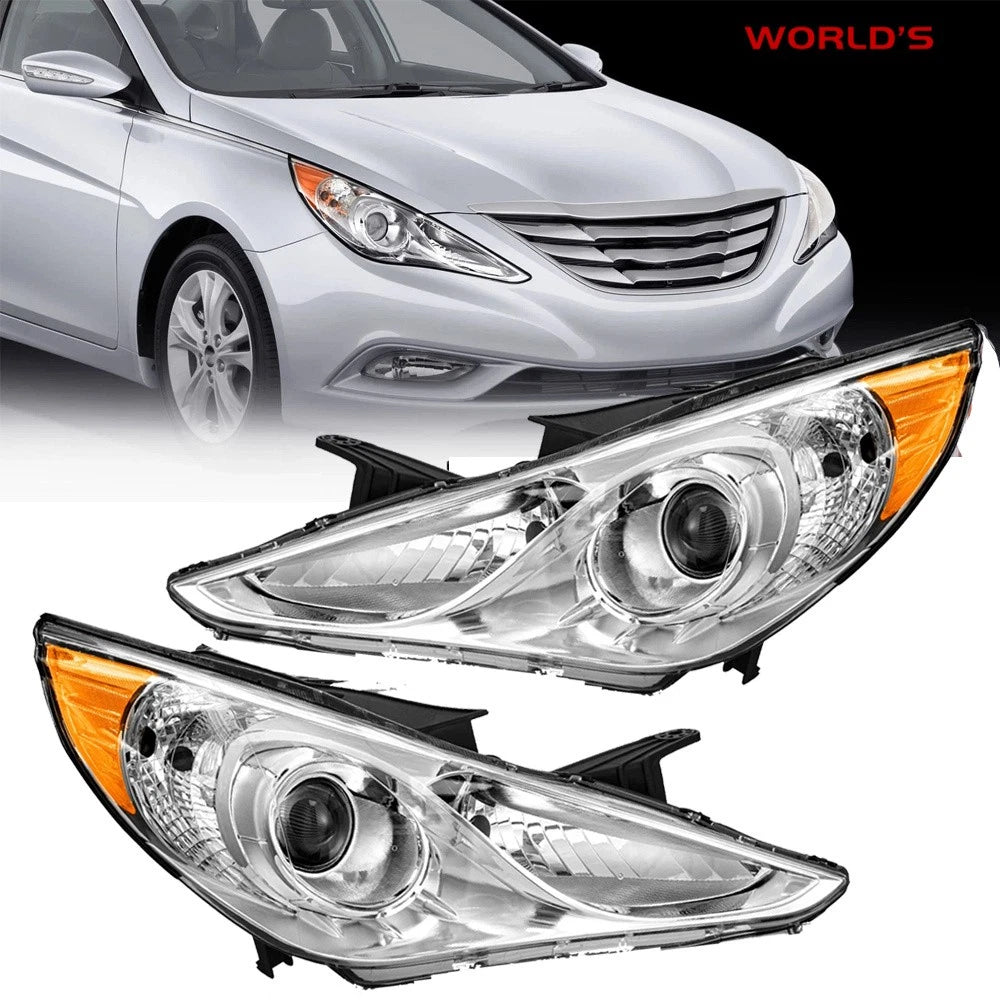 Halogen Headlight Set for Hyundai Sonata (2011–2014) Chrome Trim Amber Corner