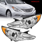 Halogen Headlight Set for Hyundai Sonata (2011–2014) Chrome Trim Amber Corner