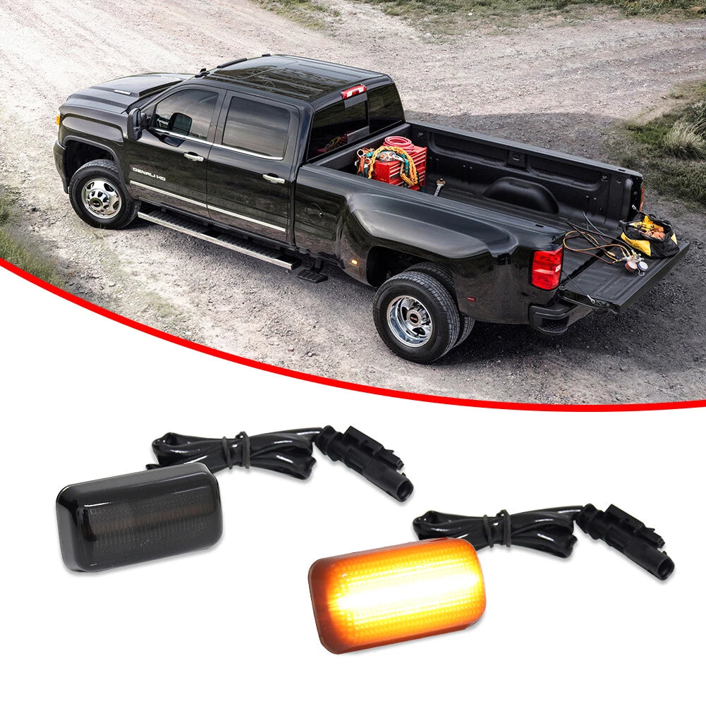 2X Smoke Lens Amber LED Rear Fender Marker Light for Chevy GMC 2500/3500HD (2015–2023)