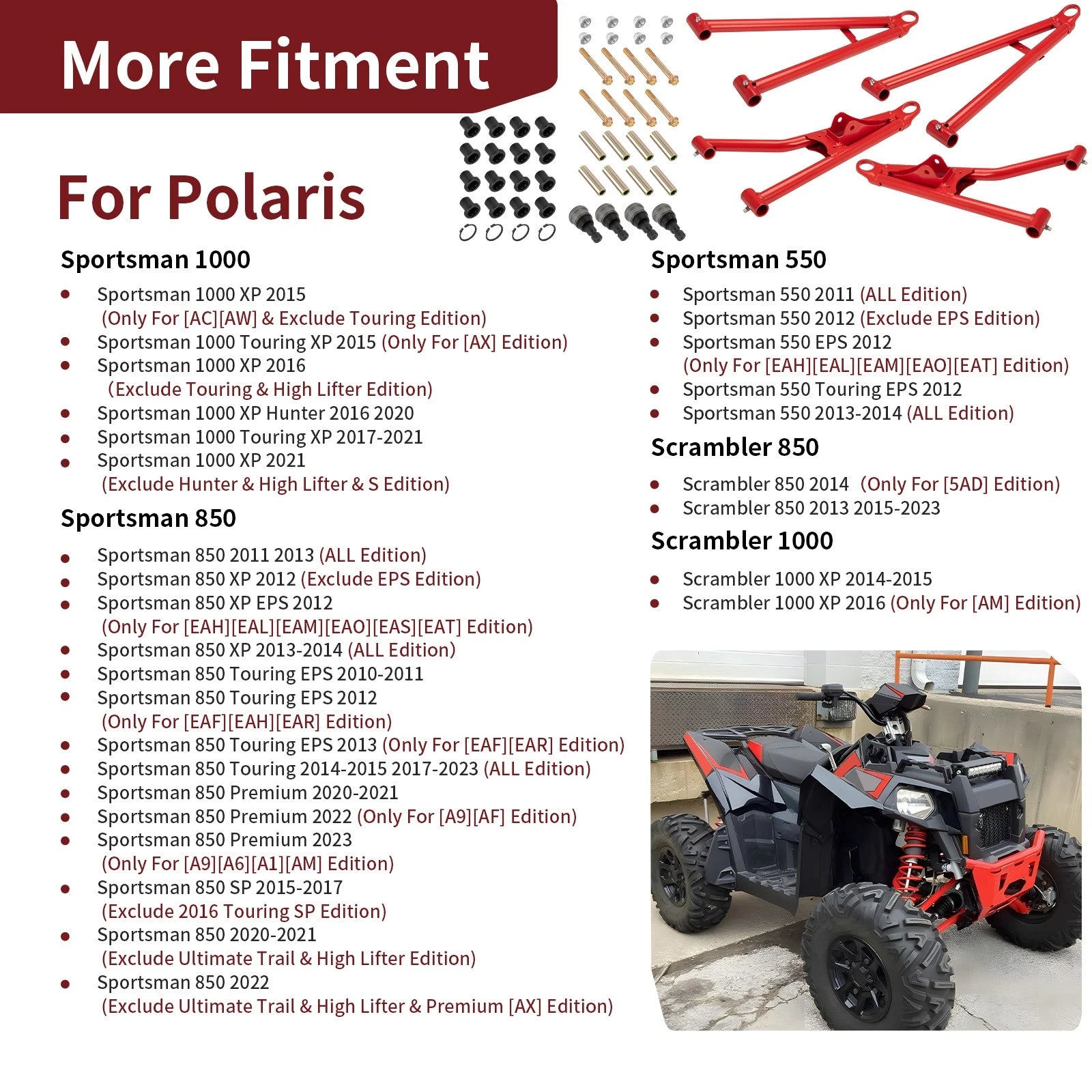 Front Upper + Lower A-Arm Kit for Polaris Sportsman 550 850 1000 XP Touring (2013–2023)