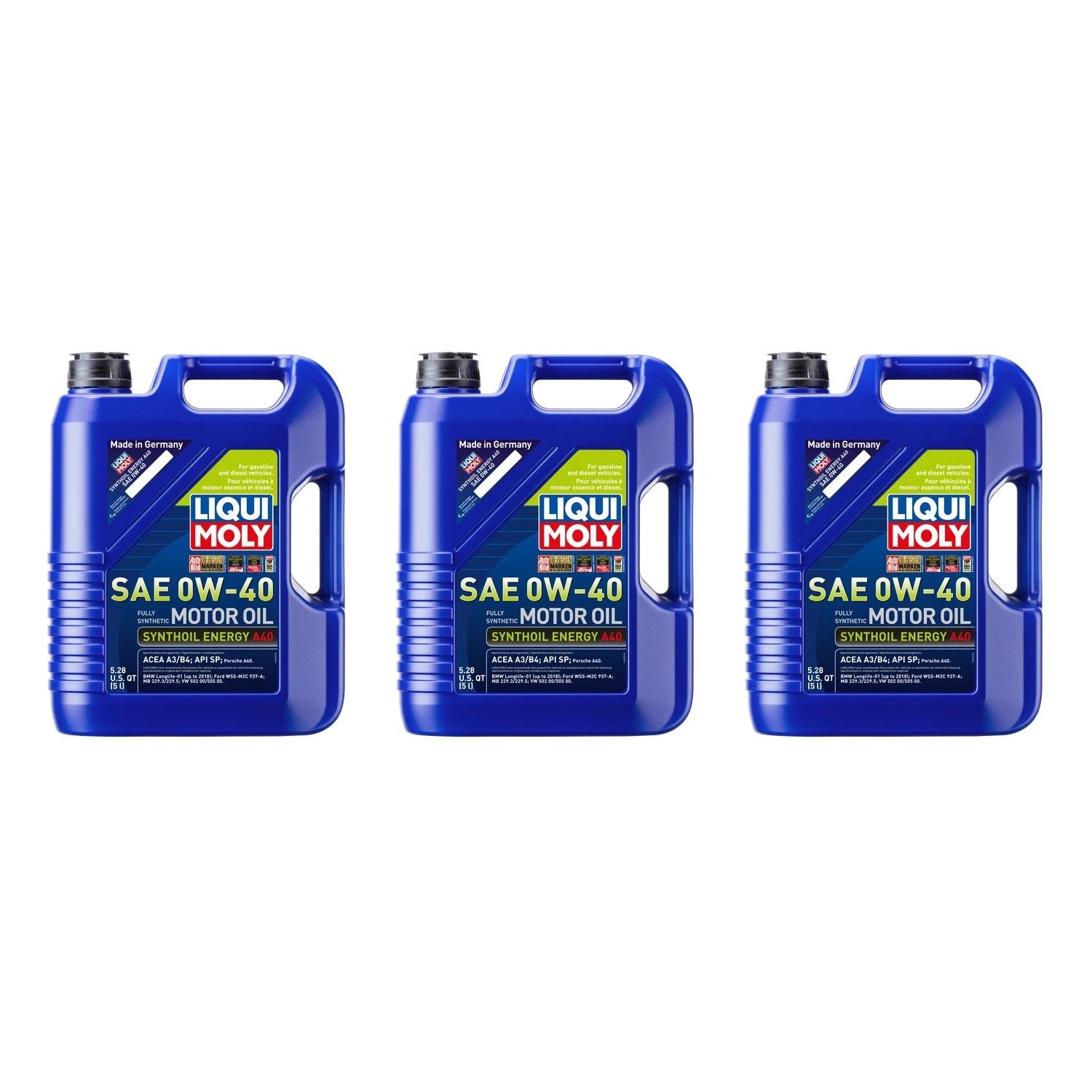 Set of 3 Liqui Moly Synthoil Energy A40 0W-40 Engine Oil (15L)