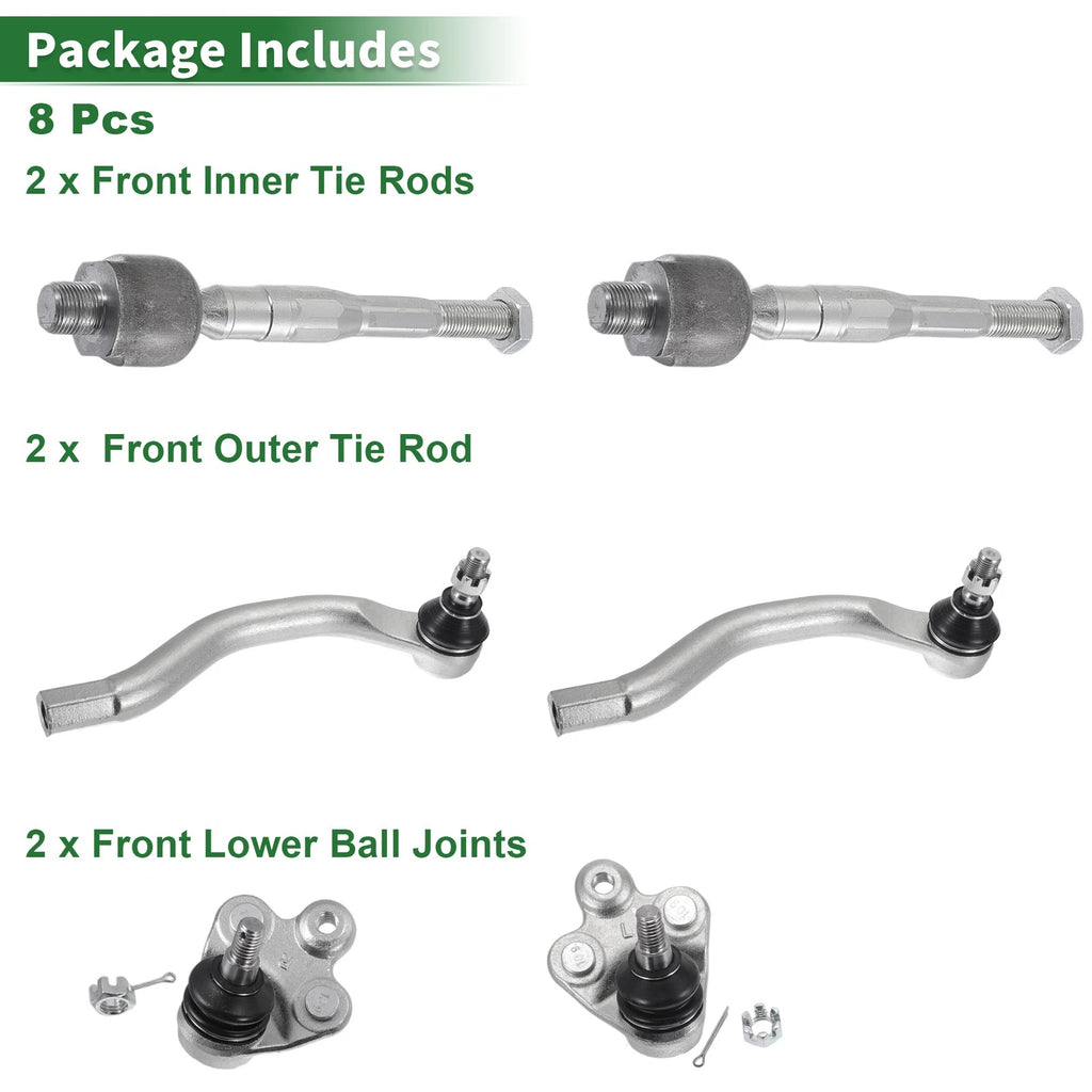 8pcs Front Suspension Kit Tie Rod End Ball Joint for Honda Civic (2006–2011)