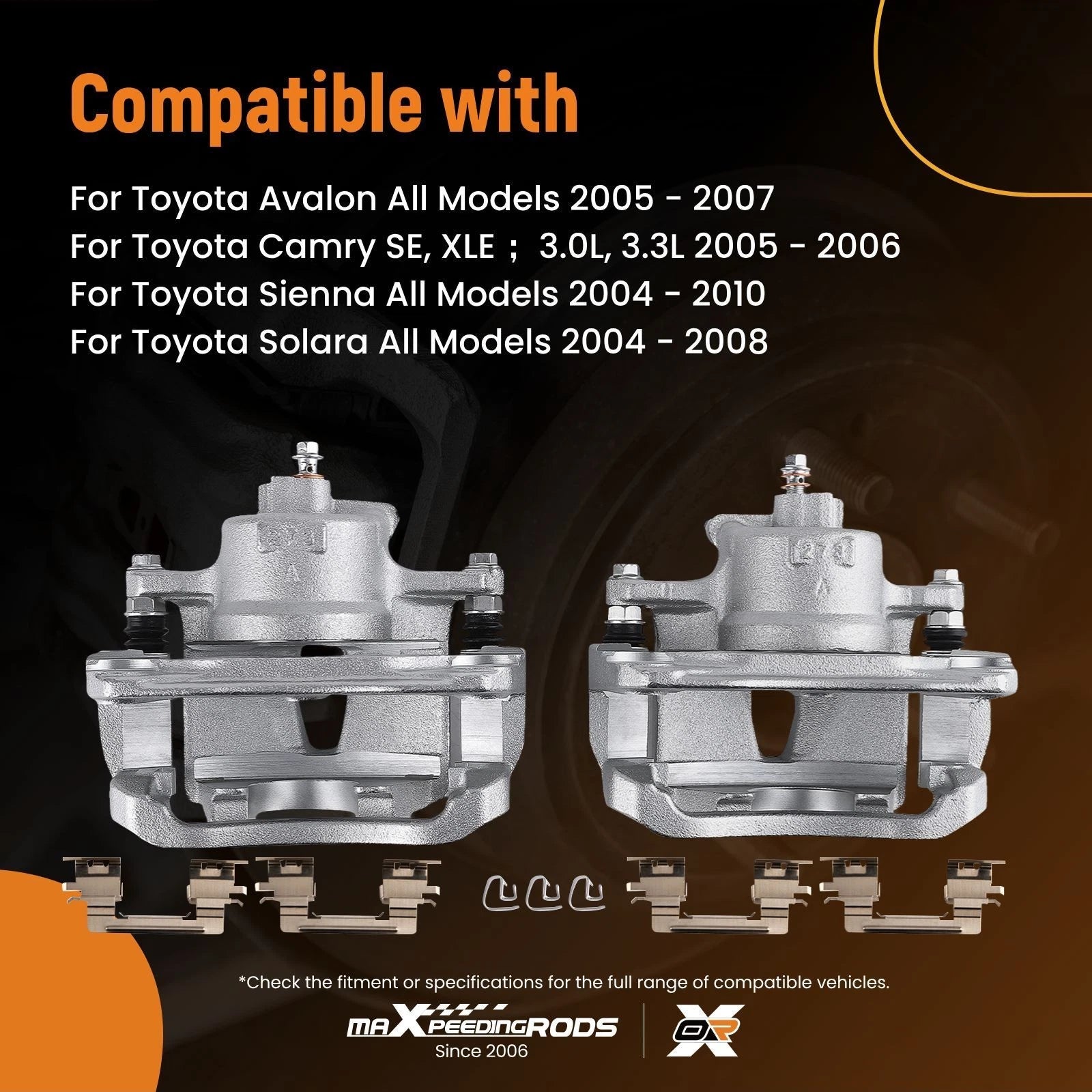 Set of 2 Front Disc Brake Calipers w/ Bracket for Toyota Avalon (2005–2007)