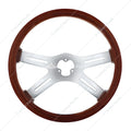 Steering Wheel 4-Spoke Chrome Wood 3-Bolt for Semi Truck (Inch 18)