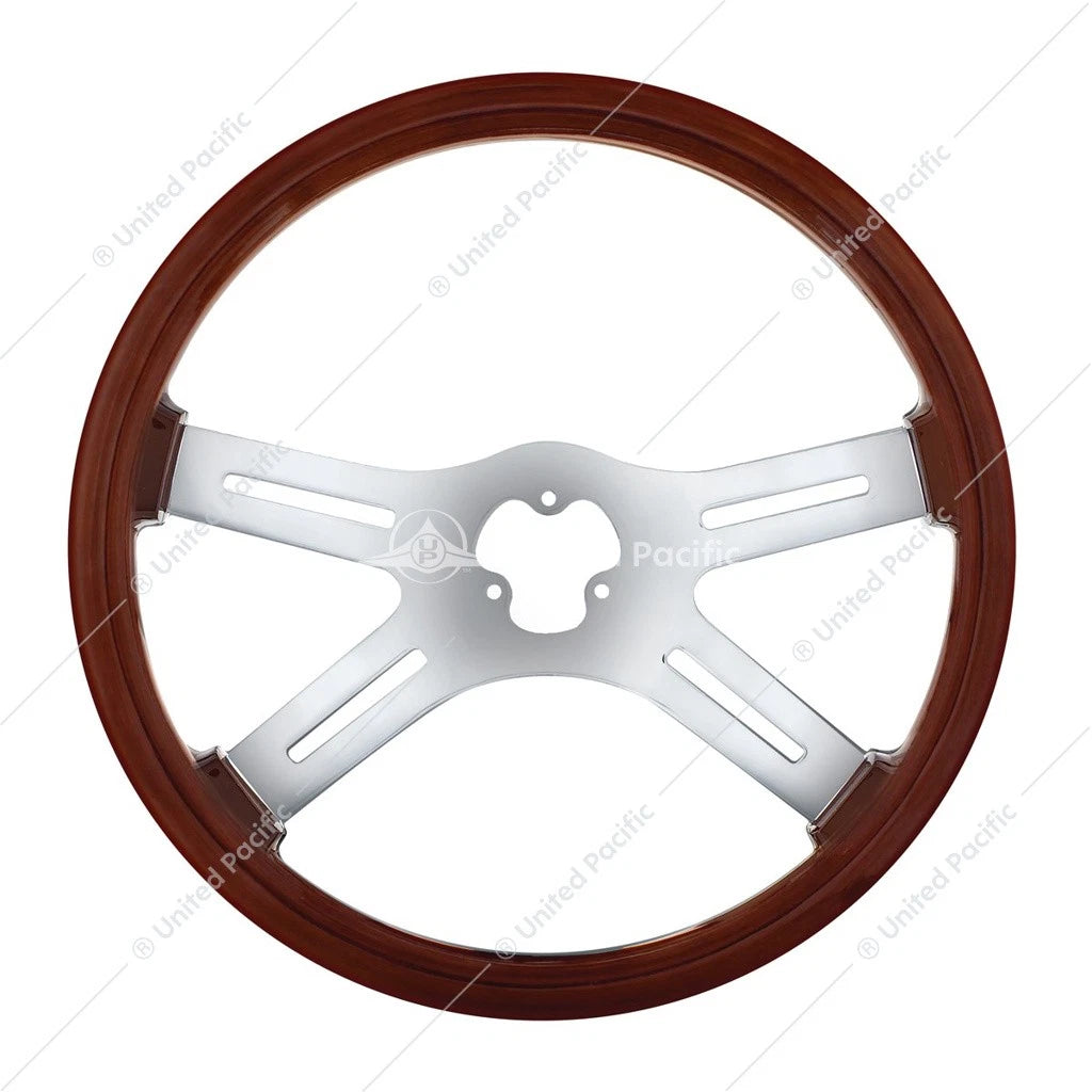 Steering Wheel 4-Spoke Chrome Wood 3-Bolt for Semi Truck (Inch 18)
