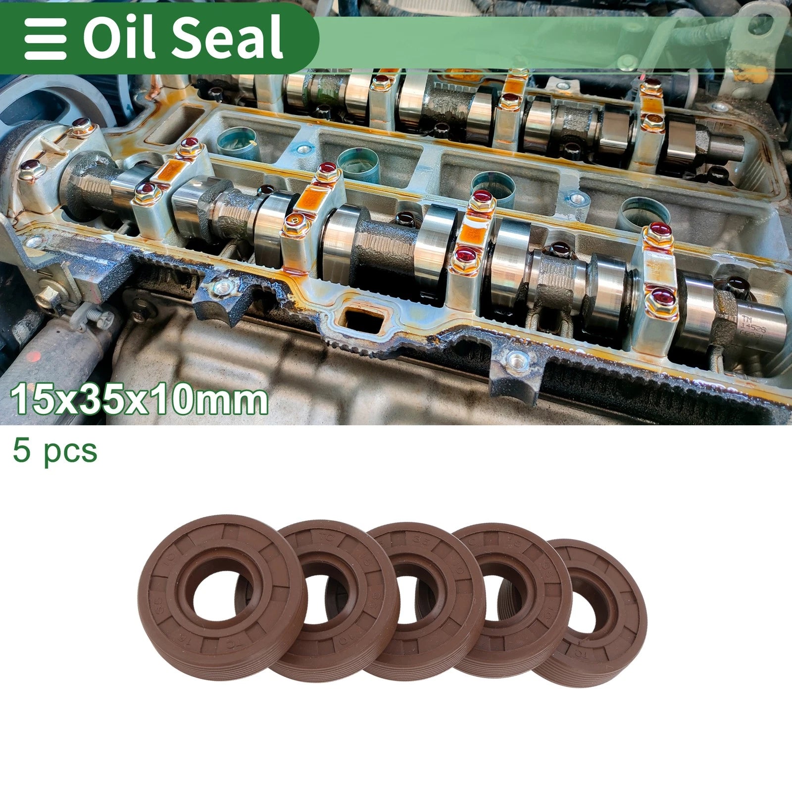 Oil Seal FKM Rubber 15x35x10mm for Various Models (5 Pcs)