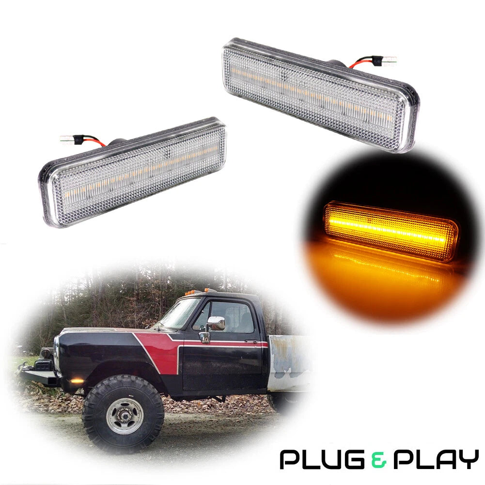 Clear Lens Amber LED Front Side Marker Indicator Lights for Dodge D100 D150 D250