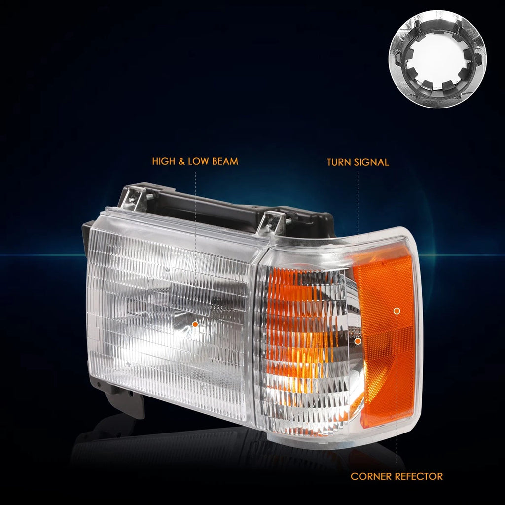 OE Style Headlights Replacement Pair for Ford F150/F250/F350/Bronco (1987–1991)