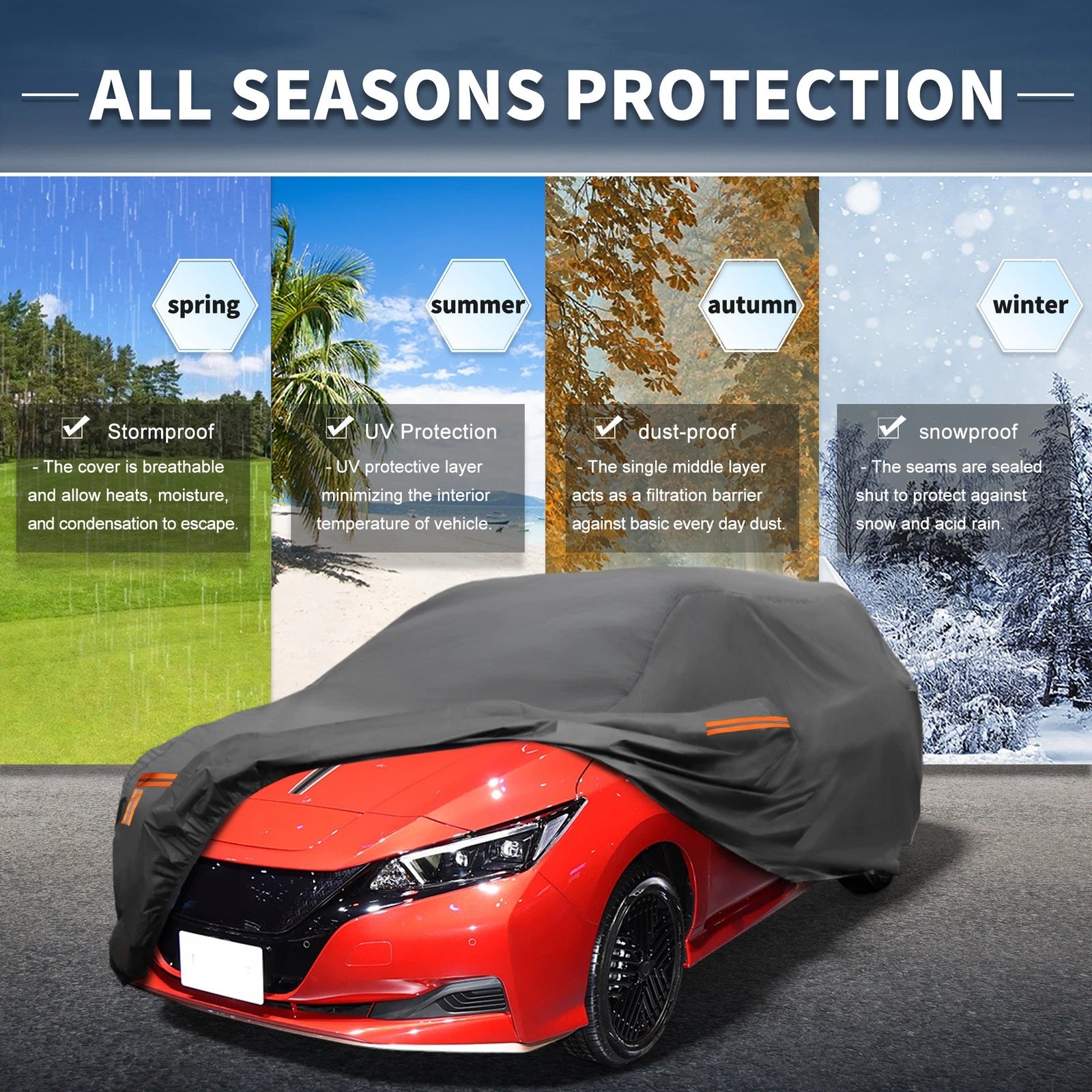 Waterproof Car Cover for Nissan Leaf (2011–2023) - Aluminum Film, Zipper